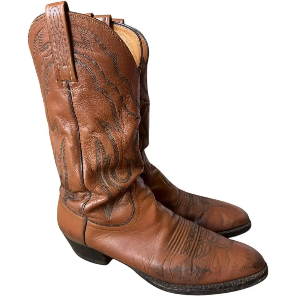 Lucchese 2000 Harrison Brown Cowhide Leather Cowboy Boots 9D
